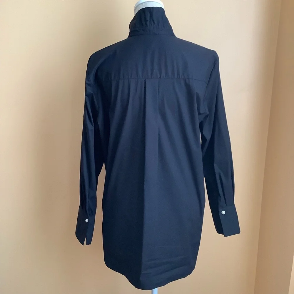 Ellen Tracy Black Cotton Blend V-Neck Tunic Top Pearl Button Size M - Picture 4 of 13